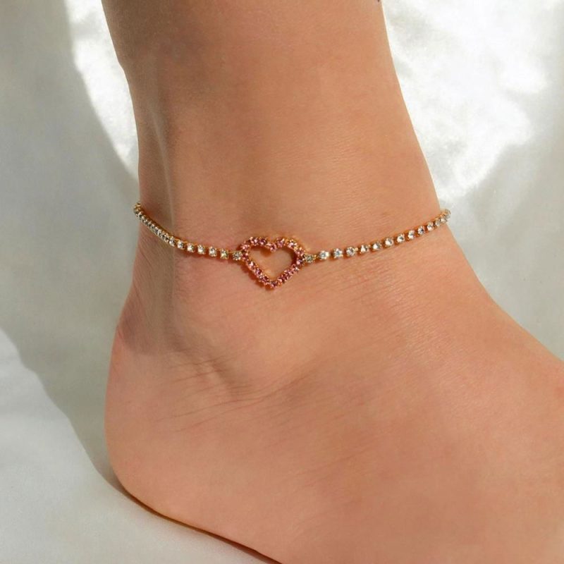 Anklet Gold Heart with Rhinestones 3 options Shhh. 2248244