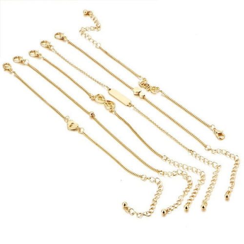 Anklet 5 piece set alloy bronze finish Shhh. 2248274