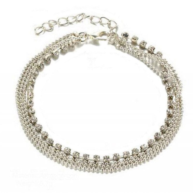 Anklet multi layer silver links with crystals Shhh. 2248302