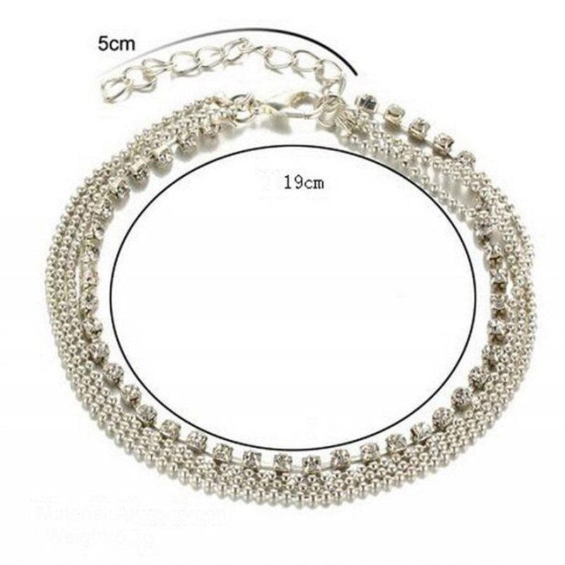 Anklet multi layer silver links with crystals Shhh. 2248304