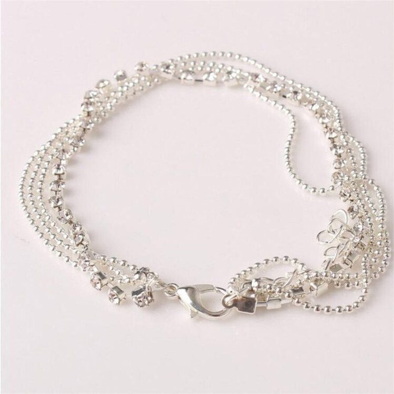 Anklet multi layer silver links with crystals Shhh. 2248307