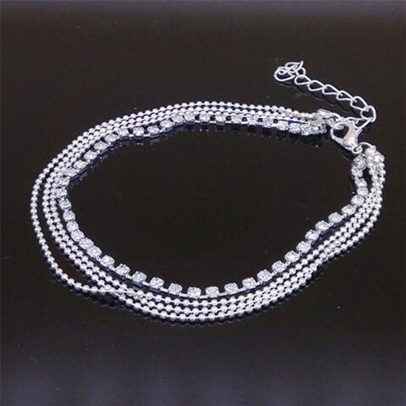 Anklet multi layer silver links with crystals Shhh. 2248309