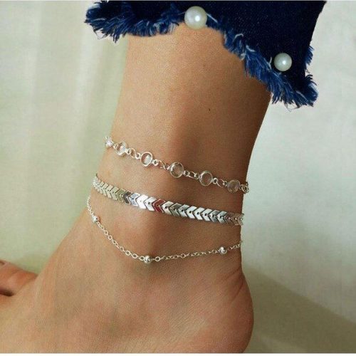 Anklet set Chevron and Crystals 3 pc silver - Shhh...