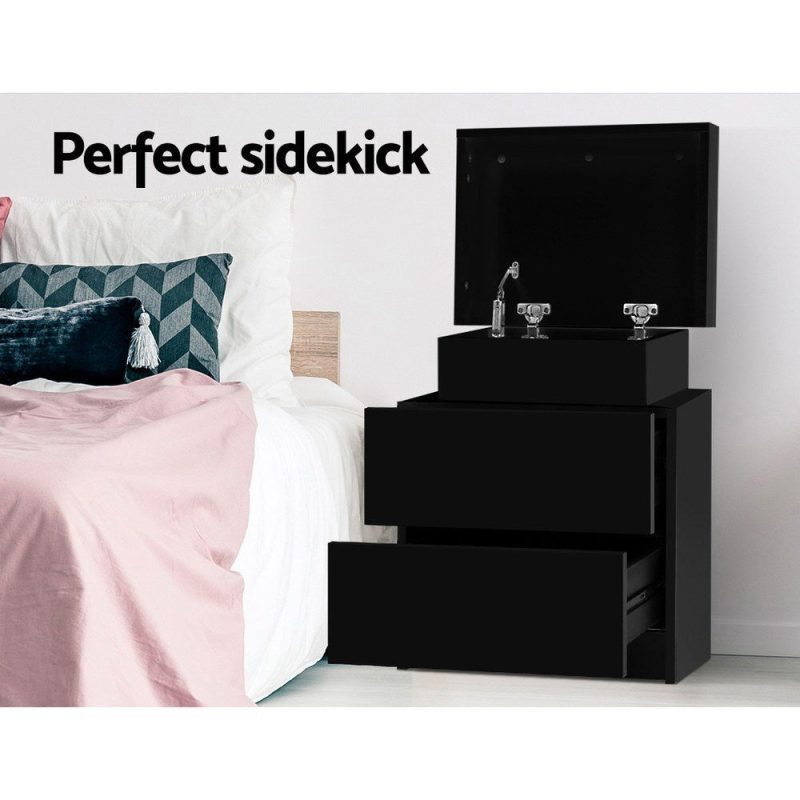 Artiss Bedside Table 2 Drawers Black Shhh. 2248613