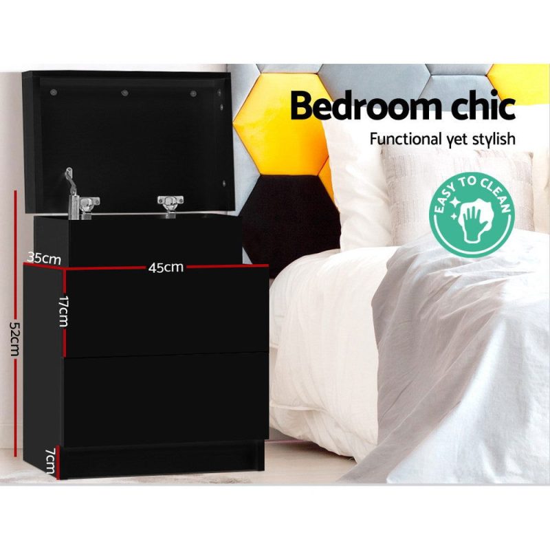 Artiss Bedside Table 2 Drawers Black Shhh. 2248616