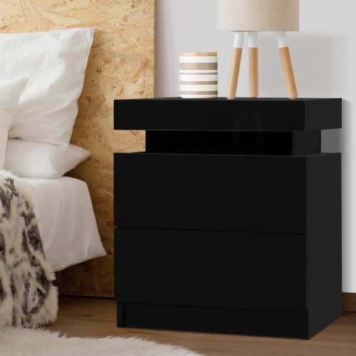 Artiss Bedside Table 2 Drawers Black Shhh. 2248629