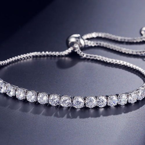 Bracelet round cubic zirconia on white gold; adjustable - Shhh...