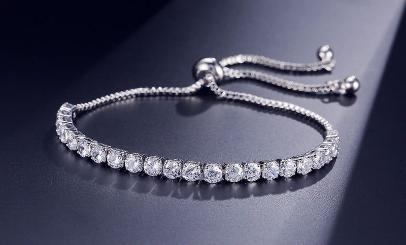 Bracelet round cubic zirconia on white gold; adjustable - Shhh...