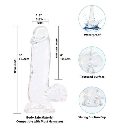 Crystal Dildo w Balls 6in Clear Shhh. 2262523