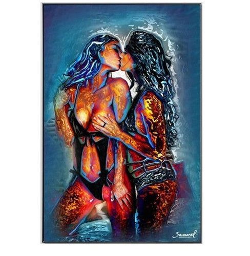 Female lovers in a passionate and lustful kiss. - Shhh...